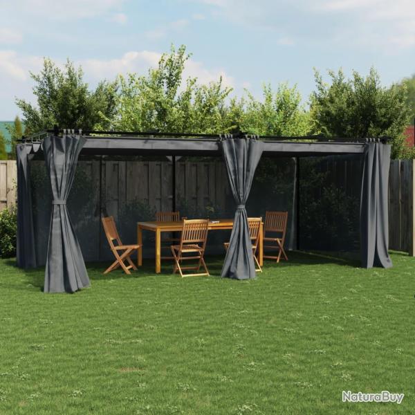 Tonnelle avec rideaux anthracite 6x3 m acier
