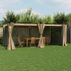 Tonnelle avec rideaux taupe 6x3 m acier