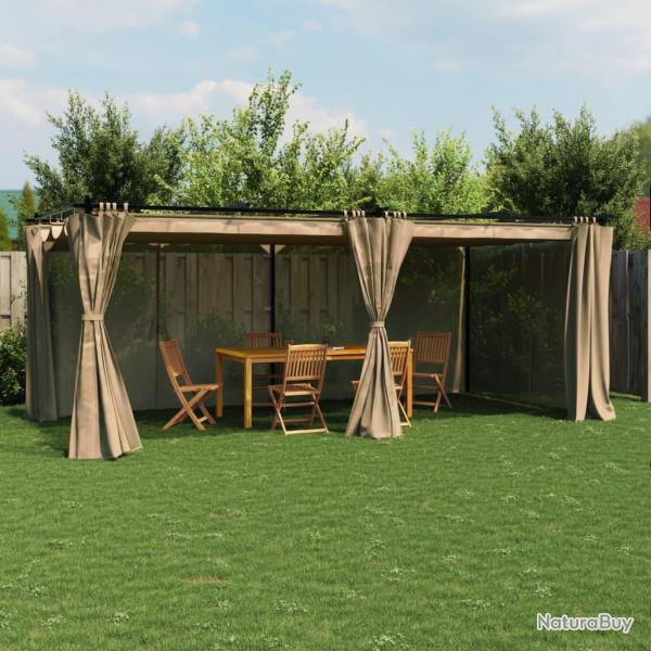 Tonnelle avec rideaux taupe 6x3 m acier