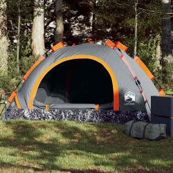 Tente de camping 2 personnes gris et orange lib&eacute;ration rapide