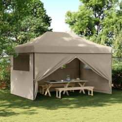Tente de r&eacute;ception pliable escamotable 4 parois lat&eacute;rales taupe