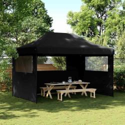 Tente de r&eacute;ception pliable escamotable 3 parois lat&eacute;rales noir