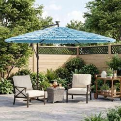 Parasol avec m&acirc;t en acier, bleu, pour la terrasse, 269 &times; 269 &times; 235 cm