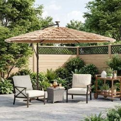 Parasol avec m&acirc;t en acier marron, pour la terrasse, 290 &times; 290 &times; 238 cm