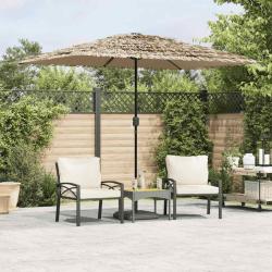 Parasol avec LED et m&acirc;t en acier marron pour la terrasse, 300 &times; 200 &times; 250 cm