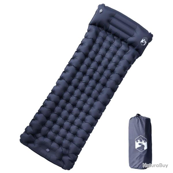 Matelas de camping autogonflant avec oreiller, 1 personne, gris