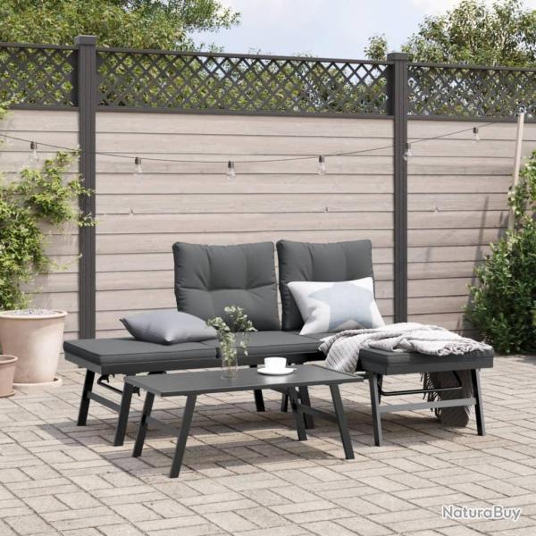 Bancs de avec coussins lot de 2 acier enduit de poudre
