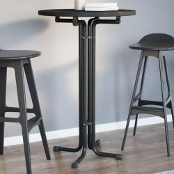 Table de bar noir &Oslash;70x110 cm bois d'ing&eacute;nierie et acier