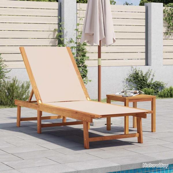 Chaise longue et table cr�me bois d'acacia solide et textil�ne
