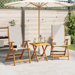 Chaises pliables de lot de 2 bois d'acacia et textil&egrave;ne
