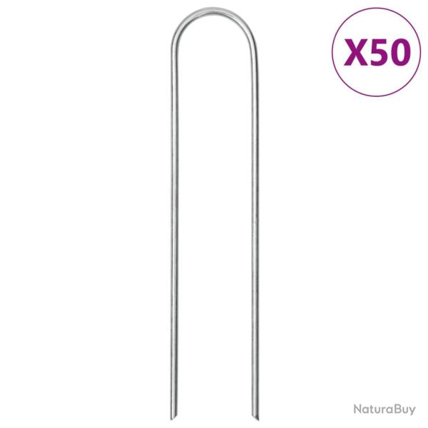 Piquets de sol en forme de U, 50 pi�ces, en acier galvanis�, 15 � 3,5 cm