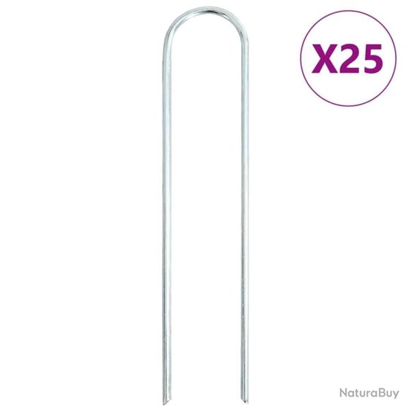 Piquets de sol en forme de U 25 pcs 20x3,5 cm acier galvanis�