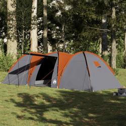 Tente familiale &agrave; d&ocirc;me 8 personnes gris et orange imperm&eacute;able