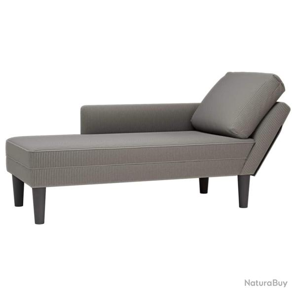 Chaise longue avec coussin gris clair tissu en velours c�tel�