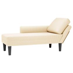 Chaise longue avec coussin cr&egrave;me tissu en velours c&ocirc;tel&eacute;