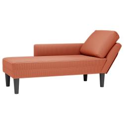 Chaise longue avec coussin rouge orange tissu en velours c&ocirc;tel&eacute;