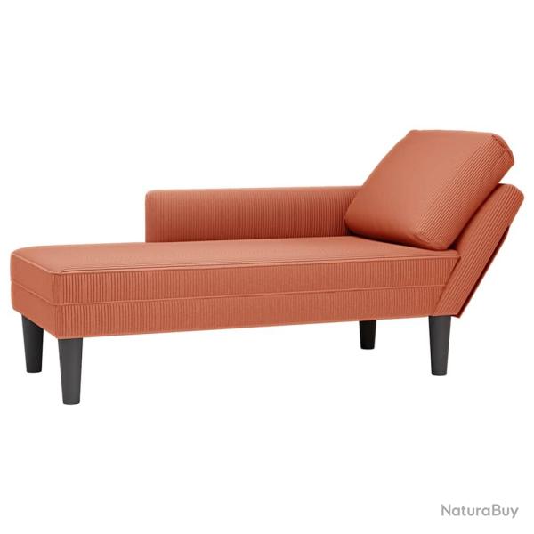 Chaise longue avec coussin rouge orange tissu en velours c�tel�