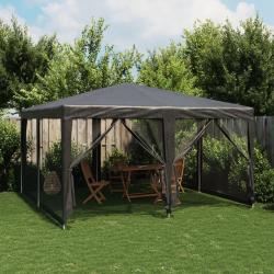 Tente de f&ecirc;te avec 8 parois lat&eacute;rales en maille anthracite 4x4m