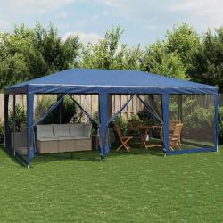 Tente de f&ecirc;te avec 10 parois lat&eacute;rales en maille bleu 6x4m PEHD