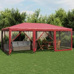 Tente de f&ecirc;te avec 10 parois lat&eacute;rales maille rouge 6x4 m PEHD