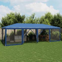 Tente de f&ecirc;te avec 12 parois lat&eacute;rales en maille bleu 8x4m PEHD