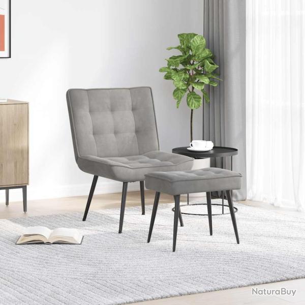 Chaise de relaxation avec tabouret Gris clair Velours