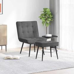 Chaise de relaxation avec tabouret Gris fonc&eacute; Velours
