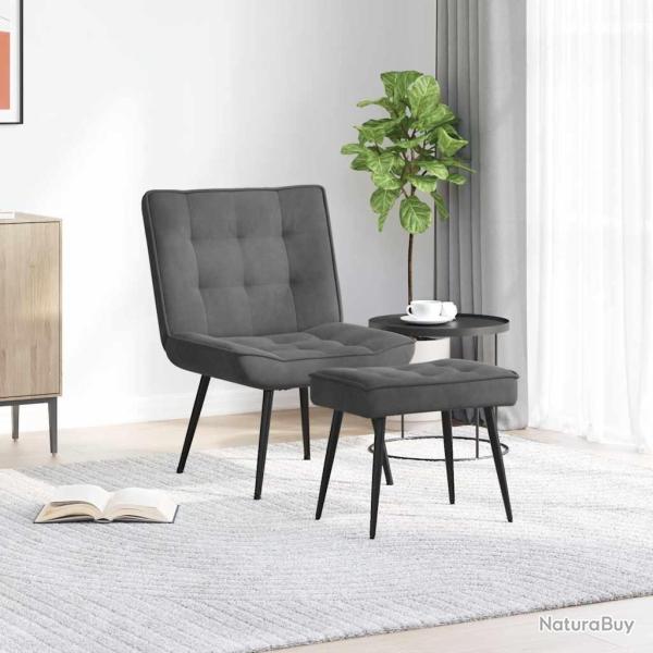 Chaise de relaxation avec tabouret Gris fonc� Velours