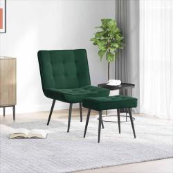 Chaise de relaxation avec tabouret Vert fonc&eacute; Velours