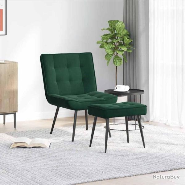 Chaise de relaxation avec tabouret Vert fonc� Velours