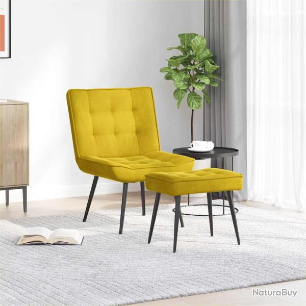 Chaise de relaxation avec tabouret jaune velours