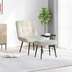 Chaise de relaxation avec tabouret cr&egrave;me velours