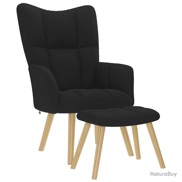 Chaise de relaxation avec repose-pied Noir Tissu