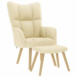 Chaise de relaxation avec repose-pied Cr&egrave;me Tissu