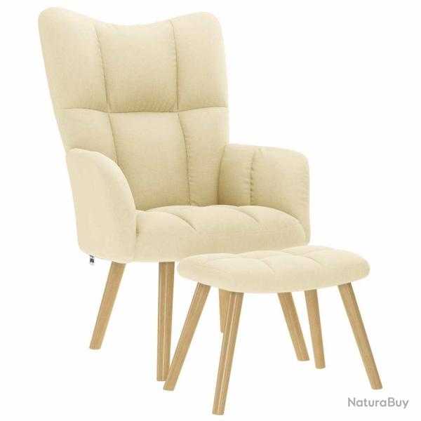 Chaise de relaxation avec repose-pied Cr�me Tissu