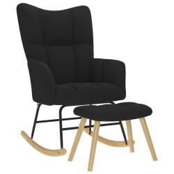 Chaise &agrave; bascule avec repose-pied Noir Tissu