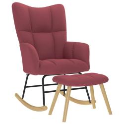 Chaise &agrave; bascule avec repose-pied Rouge bordeaux Tissu