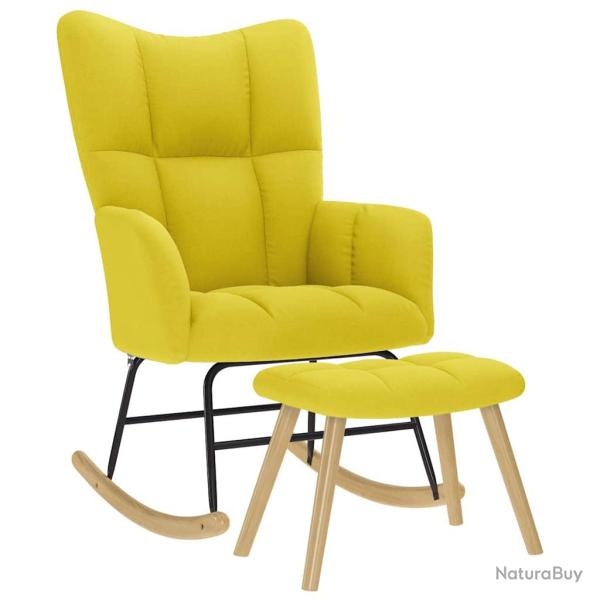 Chaise � bascule avec repose-pied jaune clair tissu