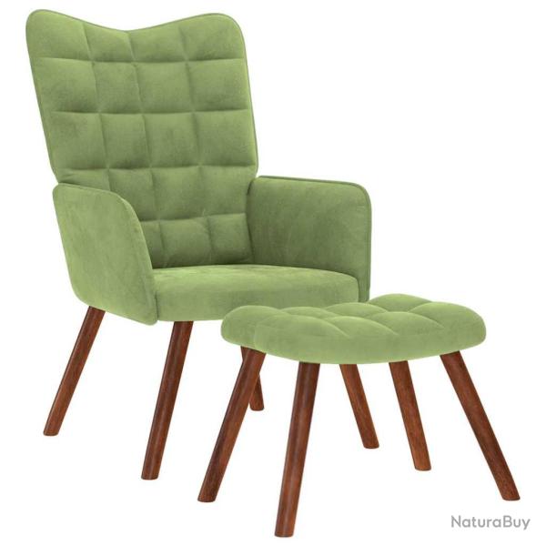 Chaise de relaxation avec tabouret Vert clair Velours