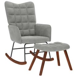 Chaise &agrave; bascule avec tabouret en velours gris clair