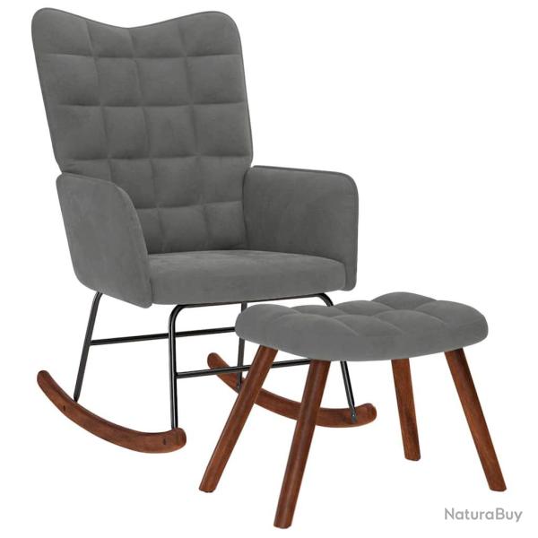 Chaise � bascule avec tabouret en velours gris fonc�