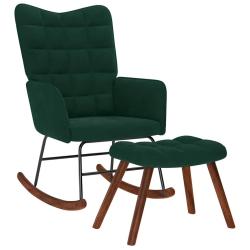 Chaise &agrave; bascule avec tabouret en velours vert fonc&eacute;