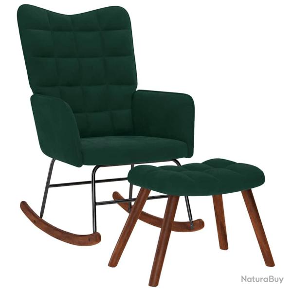 Chaise � bascule avec tabouret en velours vert fonc�