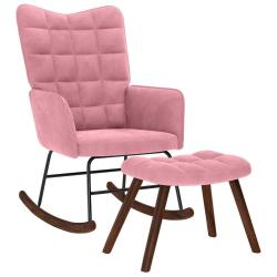 Chaise &agrave; bascule avec repose-pied rose velours