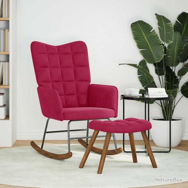 Chaise � bascule avec repose-pied rouge bordeaux velours