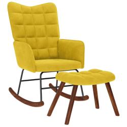 Chaise &agrave; bascule avec tabouret en velours jaune