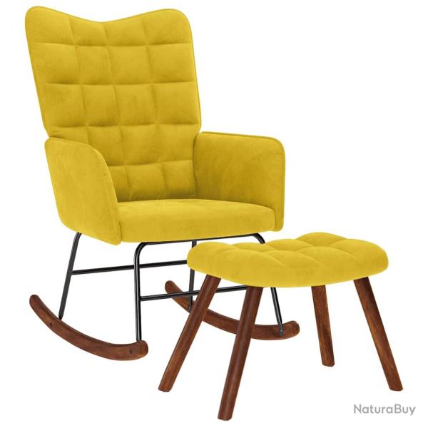 Chaise � bascule avec tabouret en velours jaune