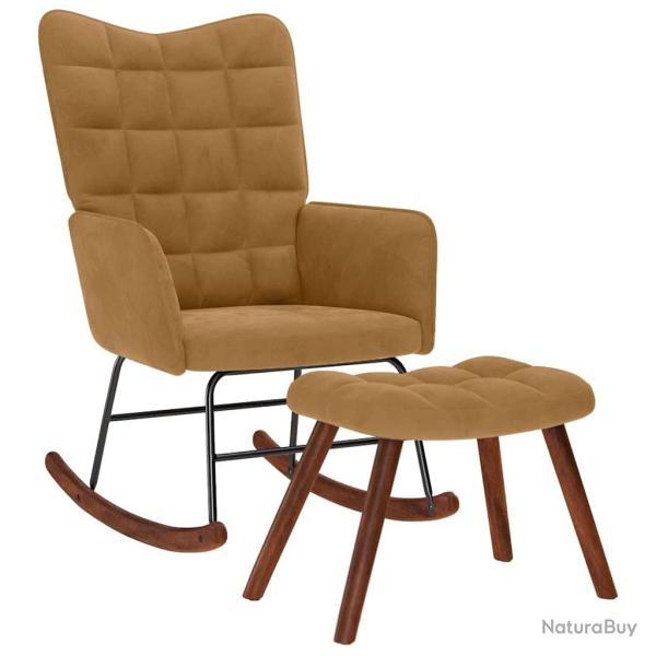 Chaise � bascule avec repose-pied marron velours