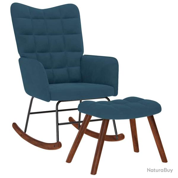 Chaise � bascule avec repose-pied bleu velours