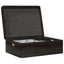 Bo&icirc;te en bois avec couvercle et poign&eacute;es noir bois pin massif